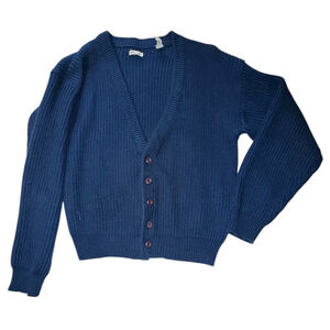Vintage Saturdays Hong Kong Cardigan Sweater Grandpa Cobalt Blue L